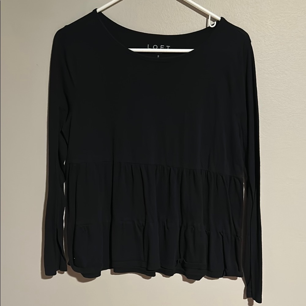 LOFT Black Long Sleeve Peplum Blouse